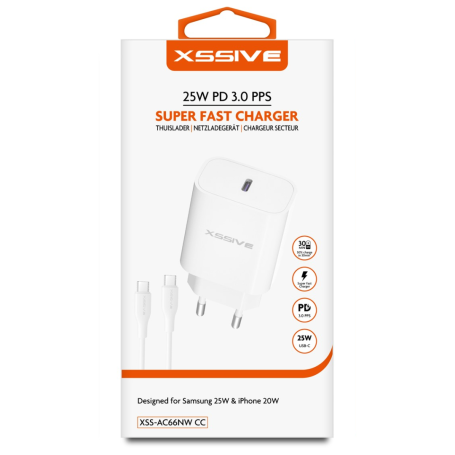 Chargeur Rapide Type-C 25W + Câble USB-C/USB-C XSSIVE XSS-AC66NW CC