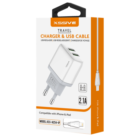 Chargeur Rapide Duo USB 2.1A + Câble Lighting XSSIVE XSS-AC54-IP