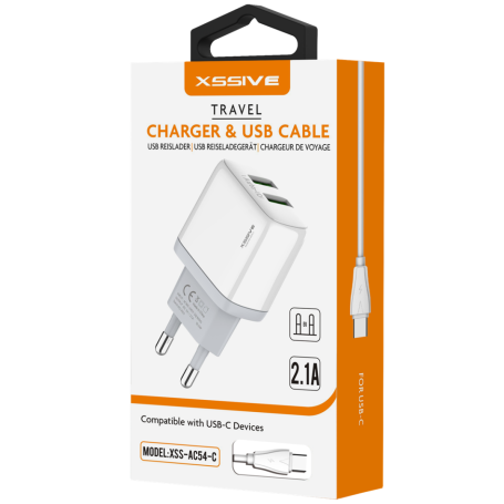 Chargeur Rapide Duo USB 2.1A + Câble USB/USB-C XSSIVE XSS-AC54-C
