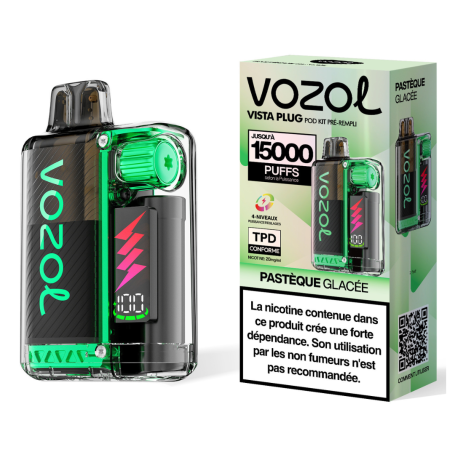 Rechargeable Vapoteuse Type-C 650mAh - Vozol Vista Plug - 15000 puffs 2% Nicotine 10+2ml - Watermelon Ice Cream