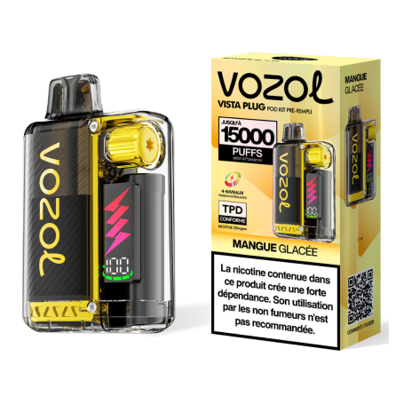 Rechargeable Vapoteuse Type-C 650mAh - Vozol Vista Plug - 15000 puffs 2% Nicotine 10+2ml - Frozen Mango