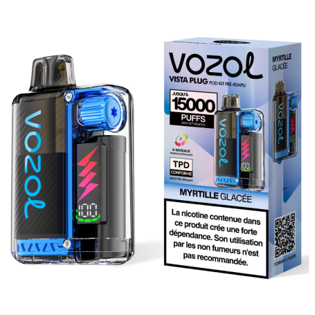 Rechargeable Vapoteuse Type-C 650mAh - Vozol Vista Plug - 15000 puffs 2% Nicotine 10+2ml - Iced blueberry