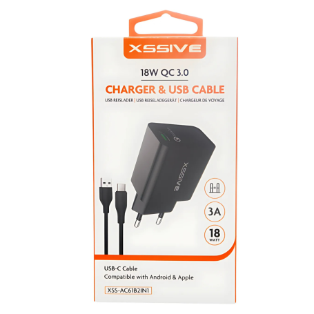 Chargeur Rapide USB 18W + Câble USB/USB-C XSSIVE XSS-AC61B2IN1