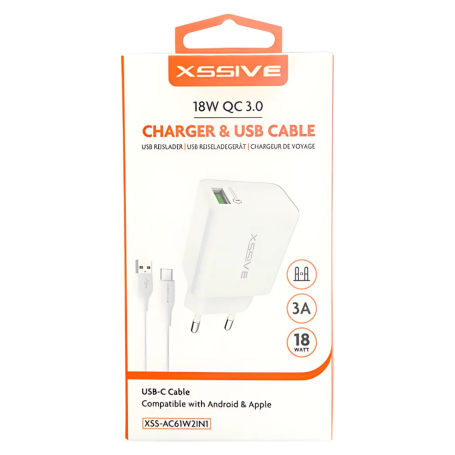 Chargeur Rapide USB 18W + Câble USB/USB-C XSSIVE XSS-AC61W2IN1