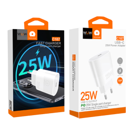 Charger, Power Adapter - WUW C187 Type-C PD Charger 25W - White, wholesale price