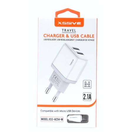 Chargeur Rapide Duo USB 2.1A + Câble Micro/USB XSSIVE XSS-AC54-M