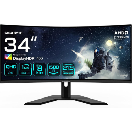 Gigabyte G34WQCP 34" Curved Gaming Monitor – WQHD (3440 x 1440), 180Hz, 1ms, FreeSync Premium