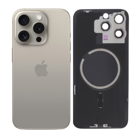 Vitre Cache Arrière iPhone 15 Pro Titane Naturel (Original Demonté) - Grade AB