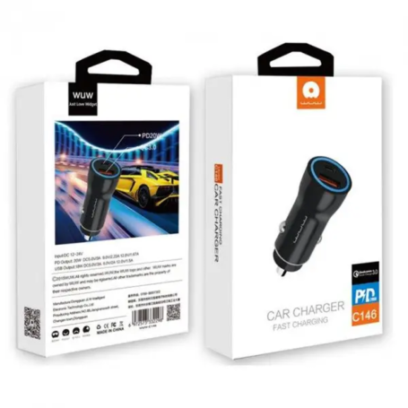 Chargeur Allume-Cigare USB 18W + USB-C 20W Noir - C146 (WUW)