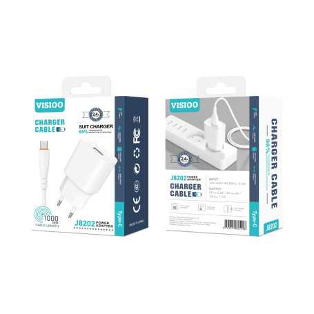 Kit Chargeur USB / Type C 2.4A - D-power J8202 - Blanc
