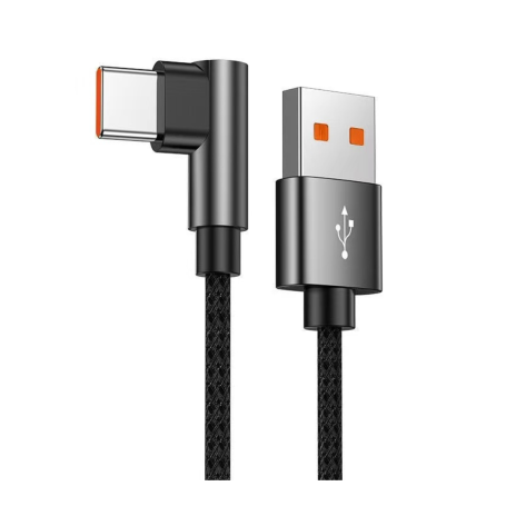 Câble USB / USB-C Coudé 90 Degrés Nylon Tressé - 1M Noir