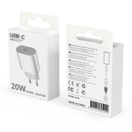 Adaptateur Secteur Type-C 20W PD - D-power A018 - Blanc