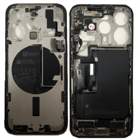 Chassis iPhone 15 Pro sans Vitre Arrière avec Batterie Titane Noir eSIM US (Origine Demonté) Grade AB