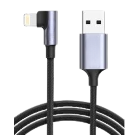 Câble USB / Lightning  Coudé 90 Degrés Nylon Tressé - 1M Noir