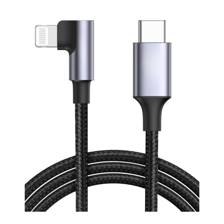 USB-C/ Lightning Cable 90 Degree Angled Nylon Braided - 1M Black