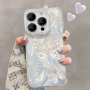 Glittery Soft Case for iPhone - Silver Butterflies on Gradient Background with Silver Feather Effect