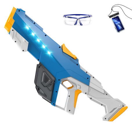 Powerful Electric Water Gun 1000ml - With Light Effects + Waterproof Bag + Safety Glasses - Blue