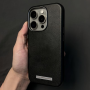 Soft case for iPhone in black faux leather Minimalist design - "@Lovely Power Bonne Journée"