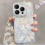 Glittery Soft Case for iPhone - Silver Butterflies on Gradient Background with Silver Feather Effect