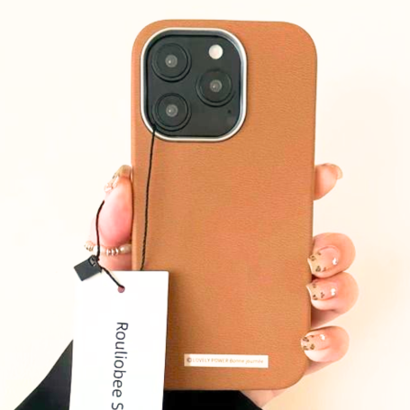 Soft iPhone Case in Brown Faux Leather Minimalist Design -@Lovely Power Have a nice day