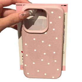 Coque de Protection iPhone Rose Litchi à Pois Blancs - Élégance et Sécurité