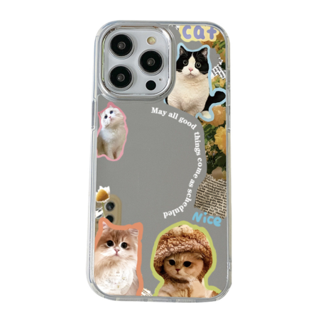 Mirror Silicone Protective Case with Cat Image for iPhone