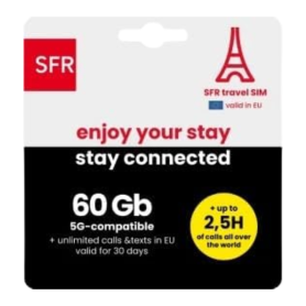 SFR Prepaid SIM Card Unlimited Europe Calls Texts 60 GB 5G No Contract Worldwide Minutes