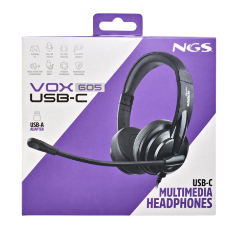 Headphones with USB-C Stereo Cable NGS VOX605 Black – Premium Sound & Modern Design