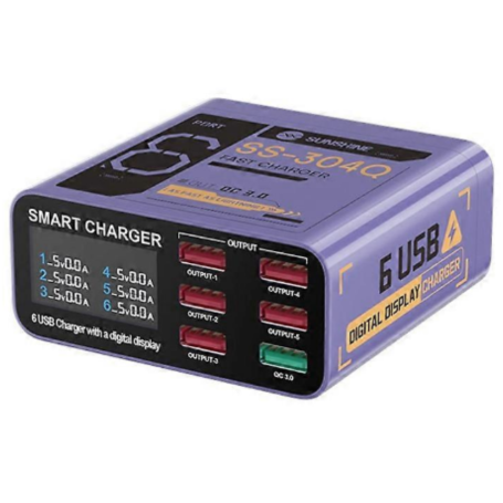 Chargeur Intelligent 6 Ports USB QC3.0 SUNSHINE SS-304Q Violet Charge Rapide Optimale pour Appareils Multiples