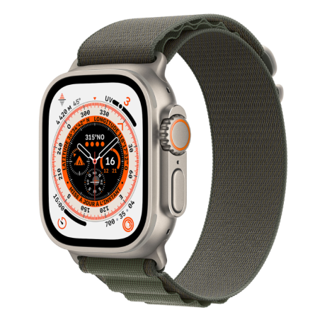 Achetez Apple Watch Ultra Cellulaire 49mm Titane Naturel avec Bracelet Vert Grade A - Avec Boîte et Accessoires