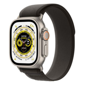 Apple Watch Ultra Cellulaire 49mm Titane Naturel - Grade A avec Boîte et Accessoires | Bracelet Trail Loop S/M Noir/Gris