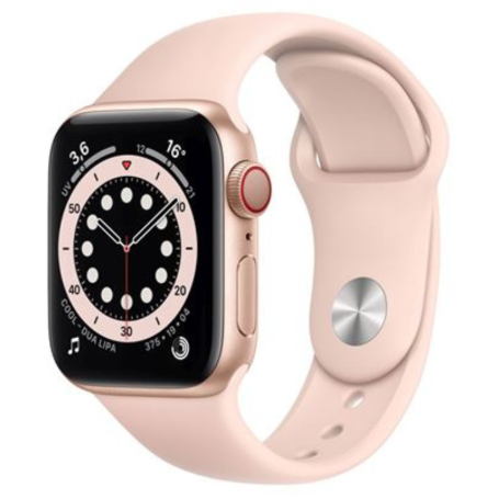 Apple Watch Series 6 Cellular 40mm Gold Aluminum with Pink Sport Band Grade A with Box and Charger - Shop Now