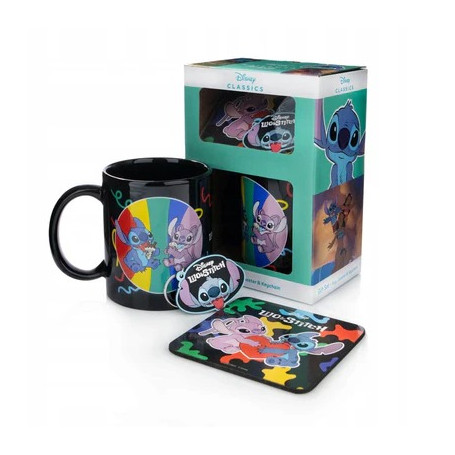 Disney 3-in-1 Gift Set Mug Coaster Keychain Stitch & Angel Perfect for Disney Fans