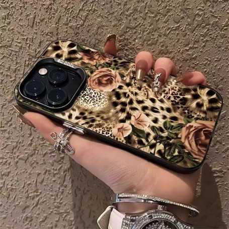 Coque de Protection Fleur Léopard pour iPhone - Élégance et Sécurité - Noir