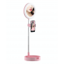 Anneau lumineux pliable selfie avec trépied et miroir - Rose