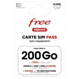Forfait Mobile, Puce Téléphonique - Carte SIM Prépayée Free Appel + SMS + MMS Illimité 200Go Internet Sans Engagement, prix de g