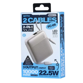 Chargeur Portable, Batterie Externe - Power Bank à Charge Rapide 22.5W avec Câbles 10000mAh FC-05 REMAX - Argent, prix de gros.