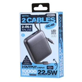 Chargeur Portable, Batterie Externe - Power Bank à Charge Rapide 22.5W avec Câbles 10000mAh FC-05 REMAX - Gris, prix de gros.
