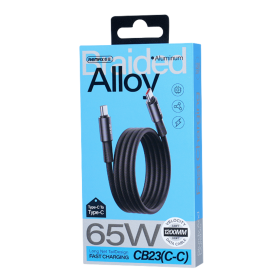 Braided Aluminum Alloy USB-C / USB-C Cable with 65W Fast Charging REMAX Velocity CB23(C-C) - 1.2M - Black Charging Cable, USB-C Cord - Braided Aluminum Alloy USB-C / USB-C Cable with 65W Fast Charging REMAX Velocity CB23(C-C) - 1.2M -