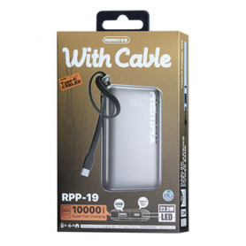 Batterie Externe, Chargeur Portable - Power Bank à Charge Rapide 20W+22.5W Type-C avec Câble 10000mAh RPP-19 REMAX - Argent, pri