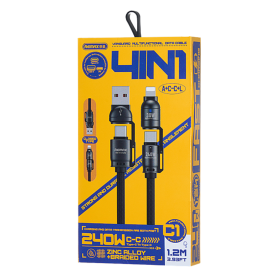 4-in-1 Type-C / Type-C + Lightning Zinc Alloy Braided Fast Charging Cable 240W REMAX Vanguard C1(A+C-C+L) - 1.2M - Black Charging Cable, USB Cable - 4-in-1 Type-C / Type-C + Lightning Zinc Alloy Braided Fast Charging Cable 240W REMAX Vanguard C1(A+C