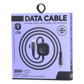 C-L - Lightning Cable for iWatch 30W Velocity Wireless Charging in Braided Aluminum Alloy REMAX C30(C-L) - 1.2M - Black Charging Cable, Power Cord - C-L - Lightning Cable for iWatch 30W Velocity Wireless Charging in Braided Aluminum Alloy REMAX C30