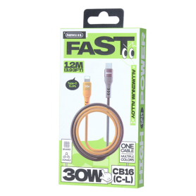 Type-C Cable for iPhone - Lightning 30W Glamorous in Braided Aluminum Alloy REMAX CB16(C-L) - 1.2M - Yellow Cable, Charger - Type-C Cable for iPhone - Lightning 30W Glamorous in Braided Aluminum Alloy REMAX CB16(C-L) - 1.2M - Yellow, wh
