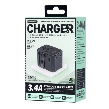 Charger, Adapter - REMAX Explorer CM02 Multifunction Travel Charger - Black, wholesale price