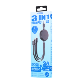 3-in-1 3A cable - USB-Type C+L+Micro - 15W fast charging REMAX RC-C195(A-C+L+M) - 1.2M - Black Charging Cable, Power Cord - 3-in-1 3A cable - USB-Type C+L+Micro - 15W fast charging REMAX RC-C195(A-C+L+M) - 1.2M - Black, who