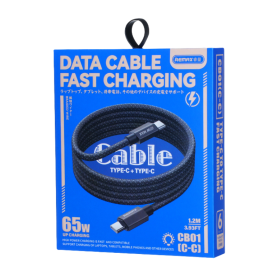 REMAX CB01 (C-C) 65W Type-C to Type-C Braid-Wrapped Cable with LED Indicator and Fast Charging - 1.2m - Gray Charging Cable - REMAX CB01 (C-C) 65W Type-C to Type-C Braid-Wrapped Cable with LED Indicator and Fast Charging - 1.2m - Gray, w