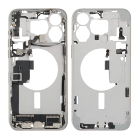 Chassis, Cadre, Boîtier - Chassis iPhone 15 Pro sans Vitre Arrière sans Batterie Titane Blanc eSIM US (Origine Demonté) Grade A,
