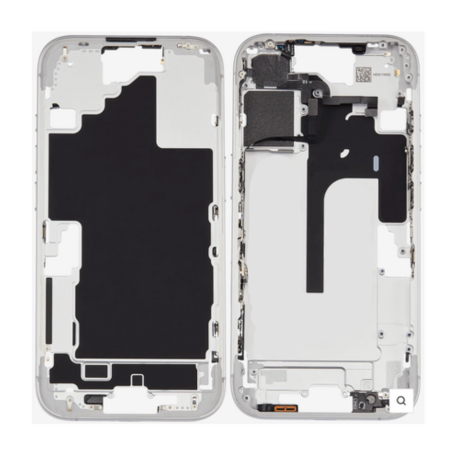 Cadre, Boîtier - Chassis iPhone 16 sans Vitre Arrière sans Batterie Blanc (Origine Demonté) Grade AB, prix de gros.