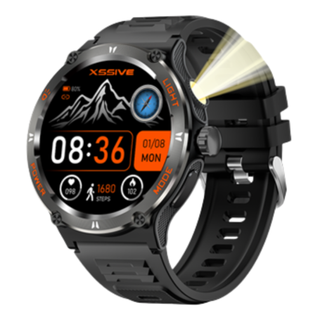 Montre Connectée AMOLED XSSIVE XSS-SW8 Noir avec Lampe Extérieur - Design Épuré et Technologie Avancée