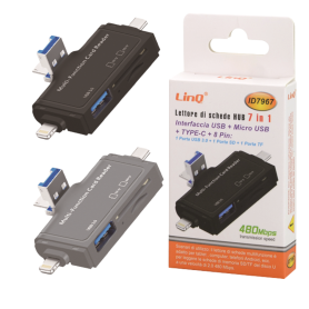 Card Adapter, Memory Card Hub - 7-in-1 Card Reader Type-C / USB / Lightning / TF / SD / Micro-USB - LinQ ID7967, wholesale price
